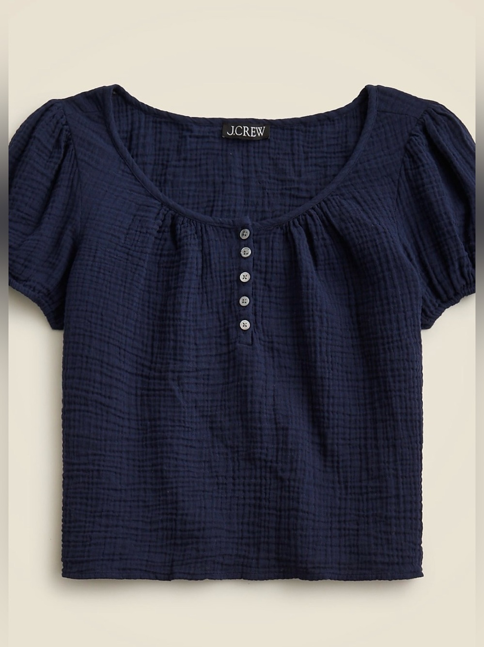 NWT J. Crew Navy Textured Cotton Short Sleeve Henley Top